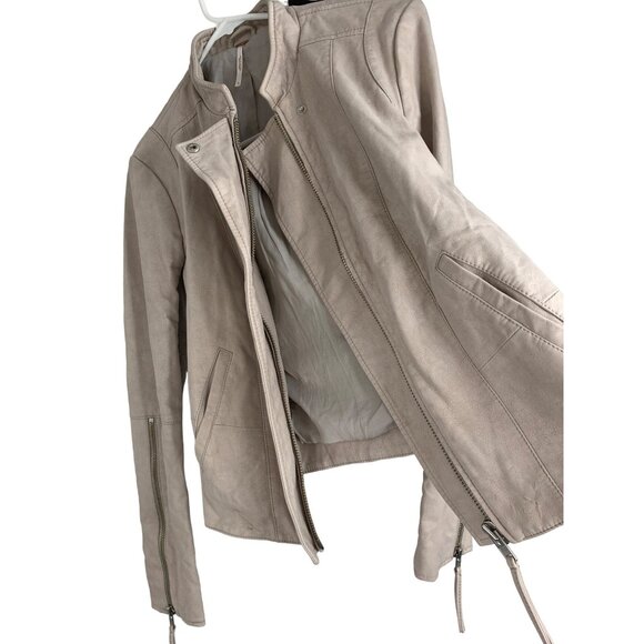 Free People Womens Size 6 Small Faux Leather Moto Jacket Blush Zip Detail 6827 - Picture 14 of 16